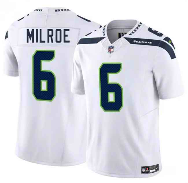 Men's Seattle Seahawks #6 Jalen Milroe White 2025 Draft F.U.S.E. Vapor Untouchable Limited Stitched Football Jersey